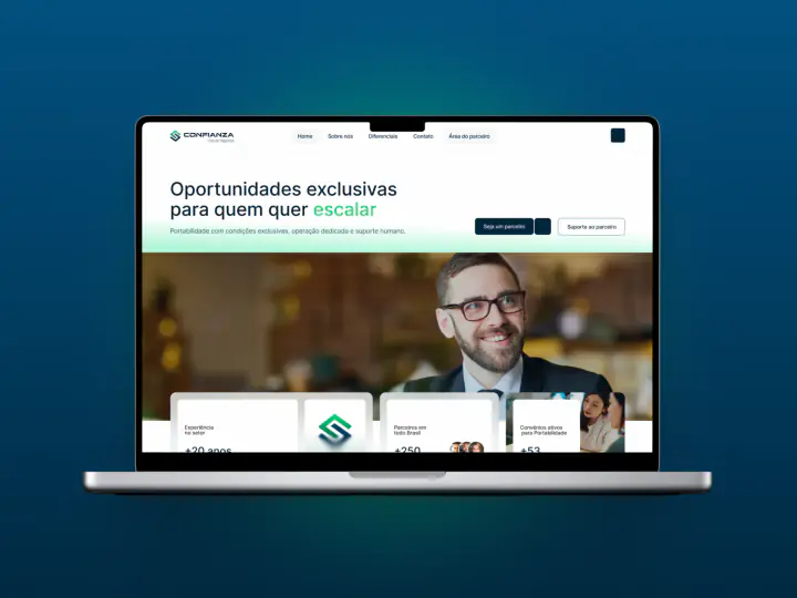 Site Confianza Hub em notebook